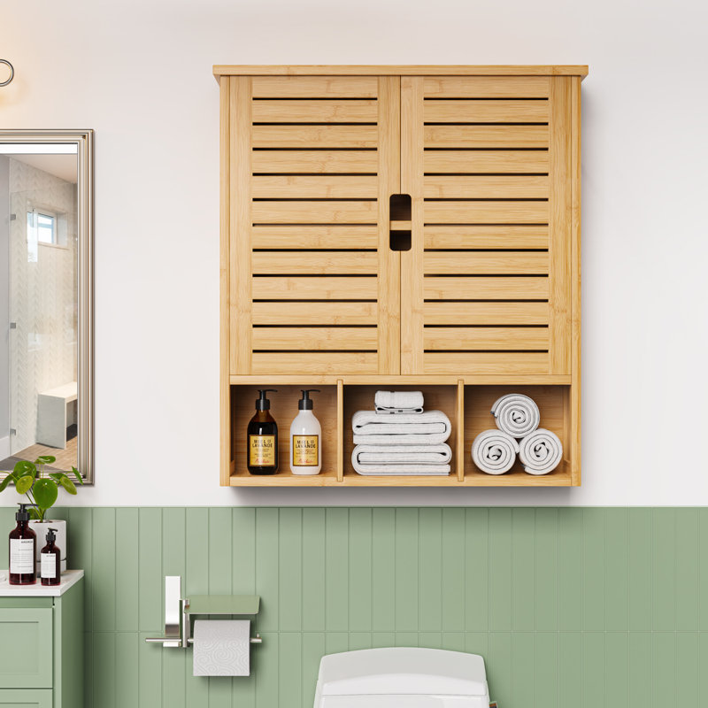 On sale HYNAWIN Bamboo 2 Tier Bathroom Wall Cabinet with Adjustable Shelf, Double Door C